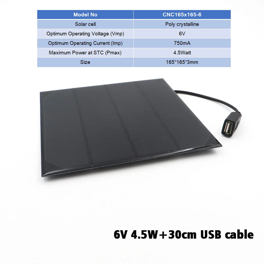 6VDC 2 3 4,5 6 Вт Панели солнечные Зарядное устройство Bluetooth динамик Powebank цифровая камера 5V напряжение на выходе USB Панели солнечные 6V - Цвет: 6V 4.5Watt