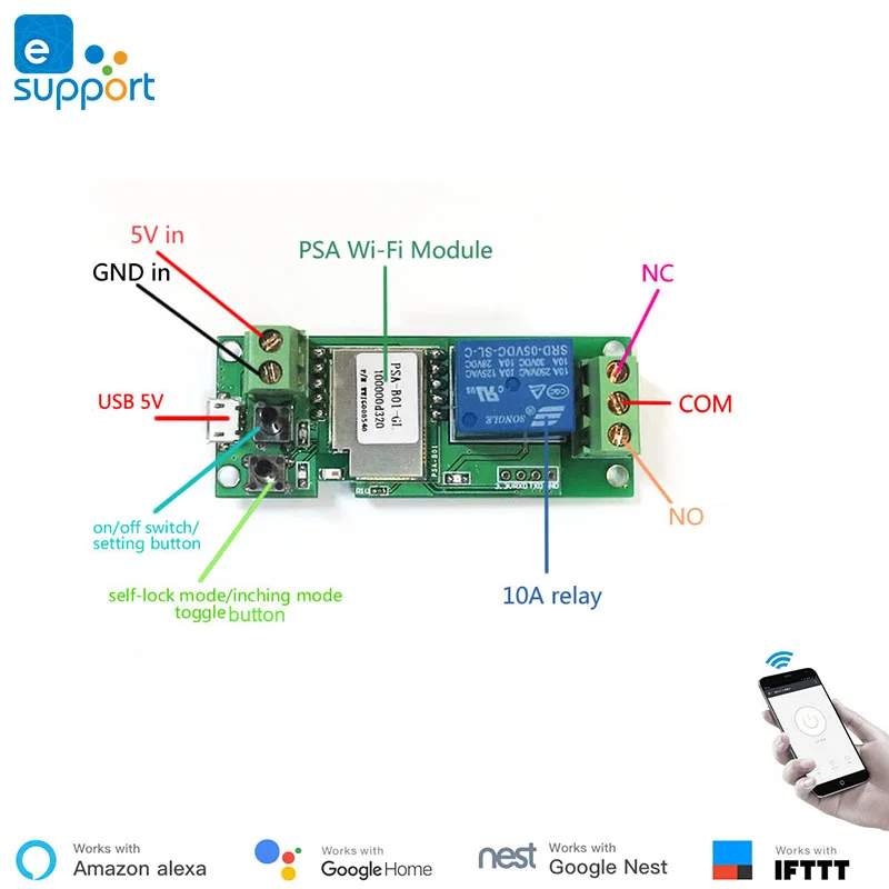 EweLink умный USB 5 В DIY 1 канал Jog Inching самоблокирующийся wifi беспроводной Умный домашний переключатель дистанционного управления с Amazon Alexa