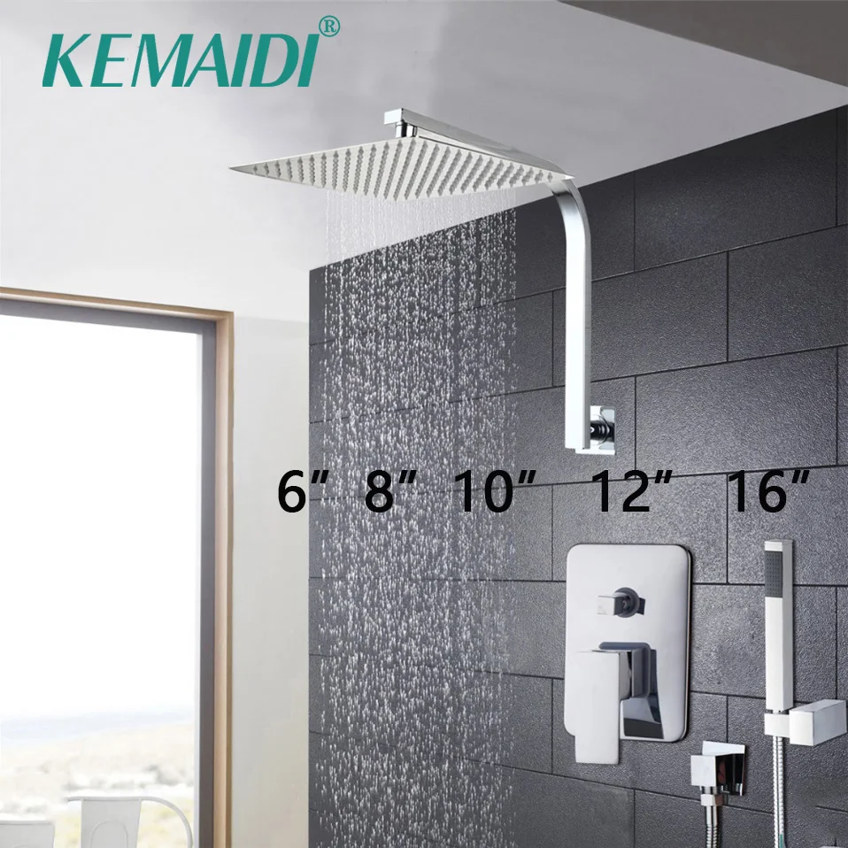 

KEMAIDI Elegant Wall Mounted Bathroom Shower Faucet Set Rainfall Head +Mixer Taps Hand Shower Waterfall Rain Bathroom Faucets