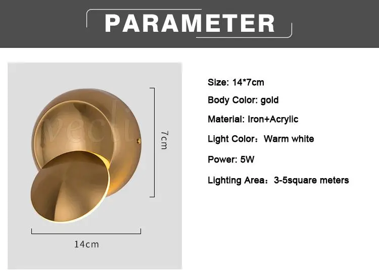 5 Вт светодиодный настенный светильник золотой креативный Круглый Поворотный прикроватный настенный светильник AC90-260V Современная Спальня Гостиная прохода крытый светодиодный светильник