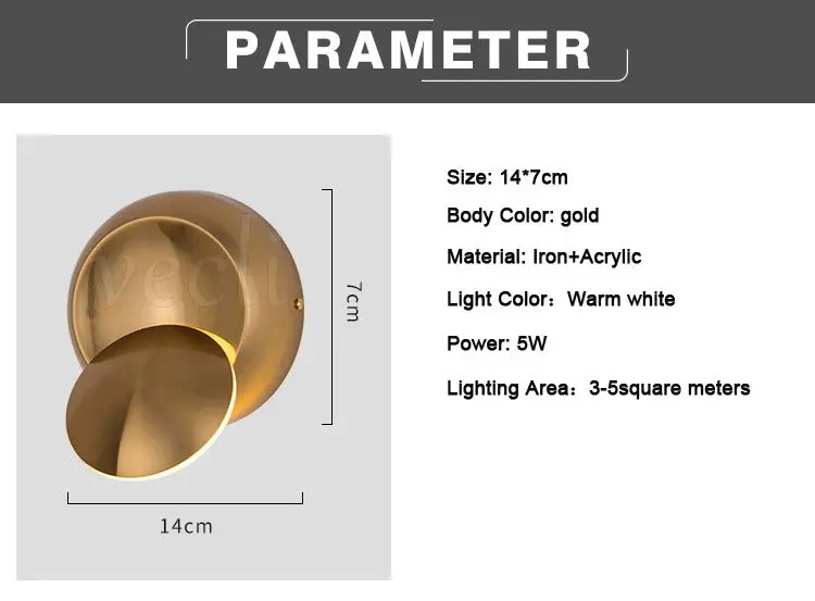 Lâmpada de Parede Conduziu a Arandela Ouro Criativo Redondo Rotatable Cabeceira Lâmpada Parede Ac90-260v Moderno Quarto Sala Estar Corredor Interior 5 w Led 14 moderno quarto sala estar corredor interior conduziu a arandela