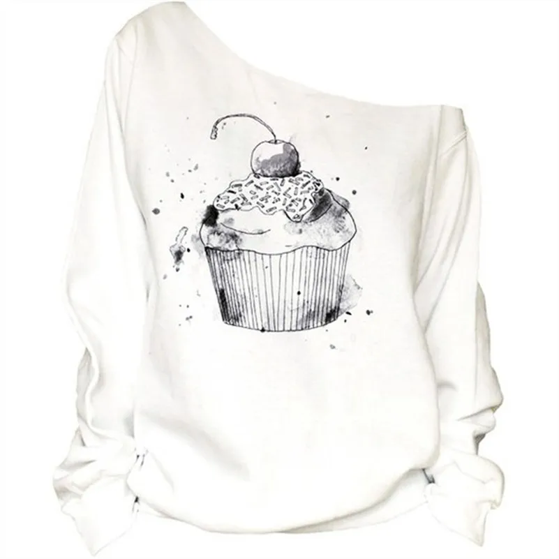 

Raisevern 2019 New Women Sweatshirts Deer/Flower/Tree/Ice Cream Printed Fleece Hoodies Ladies Casual Cute White Tops Dropship