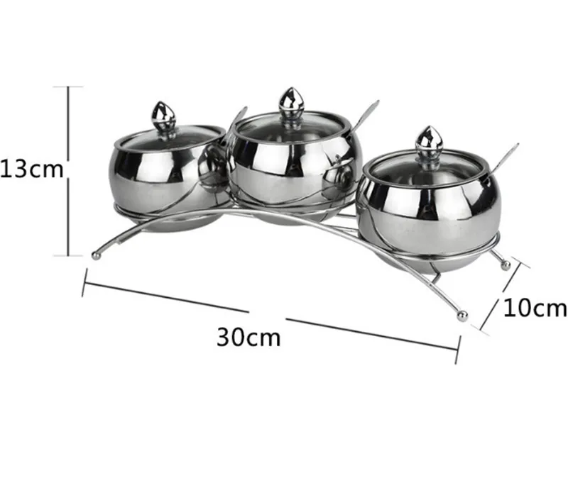 304 визуальная стеклянная крышка из нержавеющей стали, приправа, коробка для соли и перца, баночки для коробка с пряностями, бутылка, инструменты для приготовления пищи, набор для соли и перца - Цвет: 3 jars