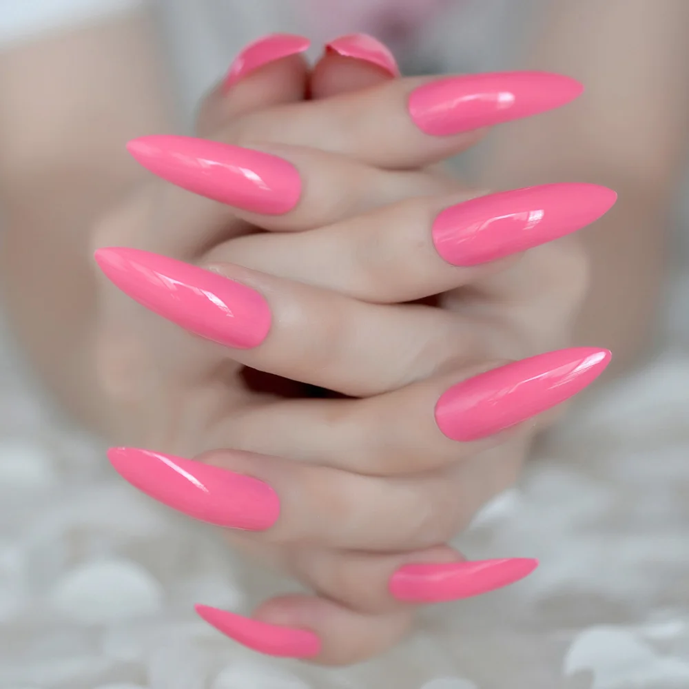 24 шт., чистый розовый, красный, STILTTO, яркие ногти, очень длинные, острые, легко, сделай сам, накладные ногти, для женщин, для ношения, маникюрные аксессуары, набор Z933