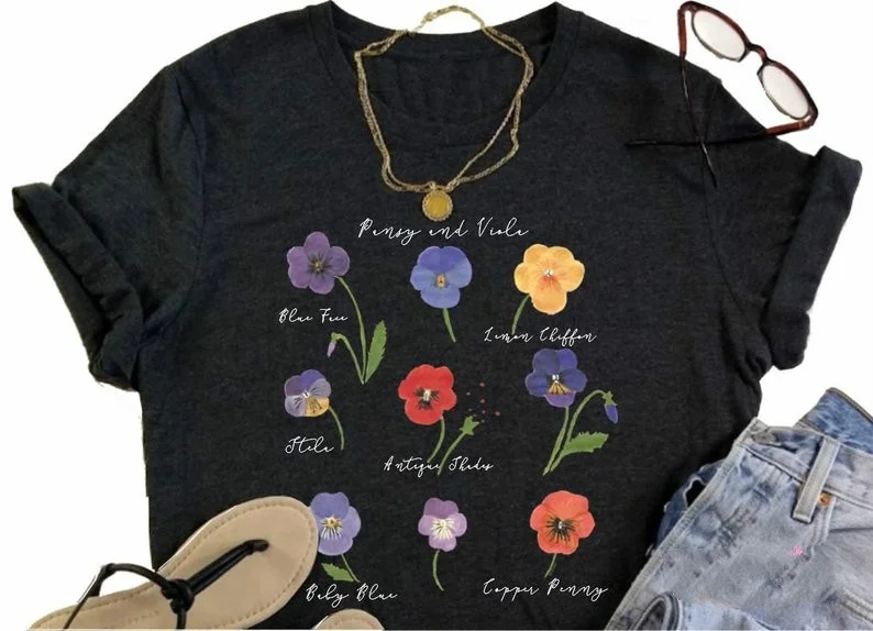 Цветочная рубашка kuakuayu HJN Pansy and Viola ботаническая футболка подарок для