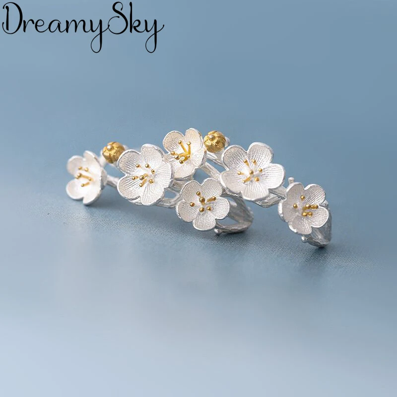 DreamySky Настоящее 925 пробы серебряные ювелирные изделия корейские милые серьги "цветок сливы" для женщин Bijoux массивные Brincos Pendientes