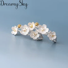 DreamySky Настоящее 925 пробы серебряные ювелирные изделия корейские милые серьги "цветок сливы" для женщин Bijoux массивные Brincos Pendientes