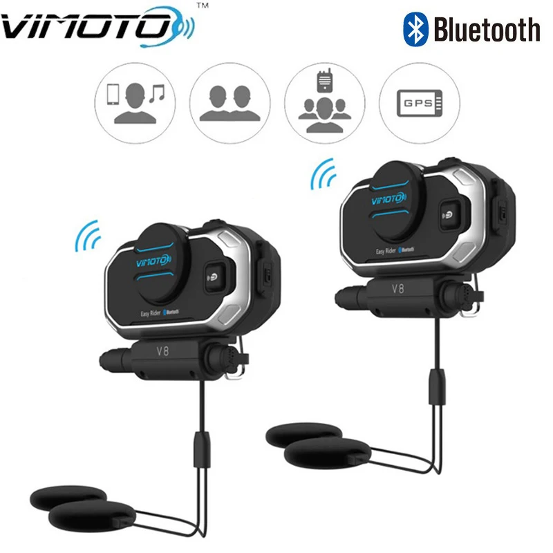 Беспечный ездок 2 комплекта vimoto V8 850 мАч шлем Bluetooth гарнитуры мотоцикл стерео наушники для мобильного телефона и gps-передающая радиоустановка