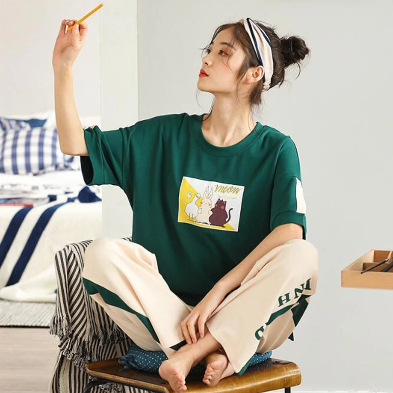 

KISBINI 2019 Summer Causal Pajamas Set For Women Plus Size Animal Pattern Nightwear Cotton Homewear Female Pajamas Sleepwear