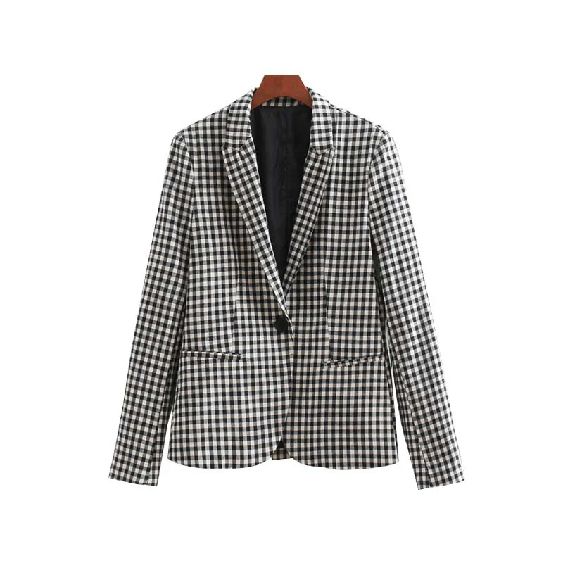 negro plaid mujer vintage Oficina mujeres Blazers y chaquetas bolsillos abrigo casual mujer casaco femenino - AliExpress Mobile