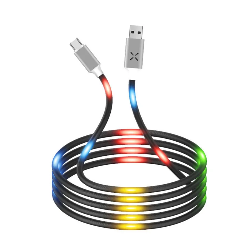 

New Volume Control LED Light Flash Cable For iPhone X 8 Data Sync 2A Fast Charging USB Micro Cable For Samsung Huawei Type C 1m