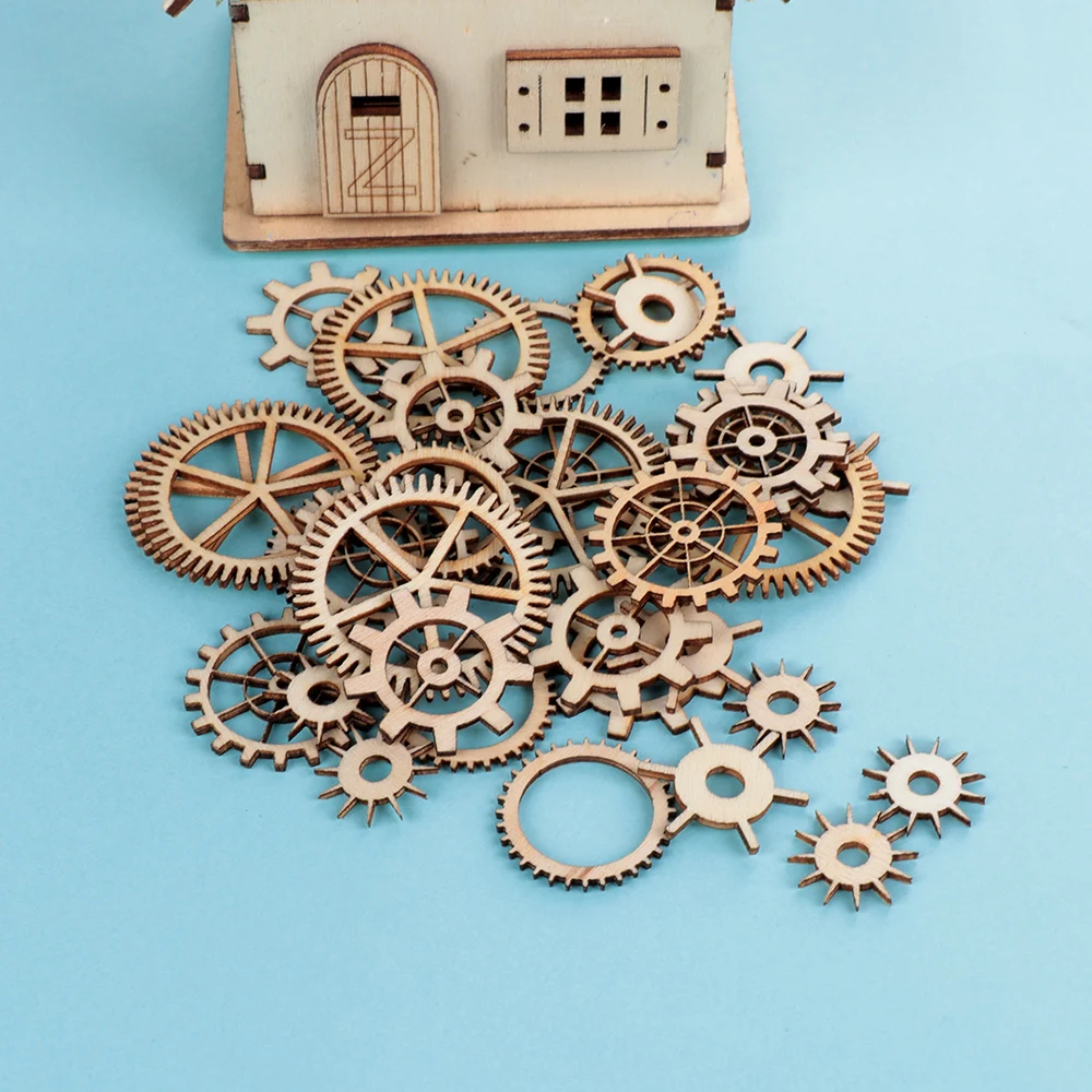 

36PCS Mixed Wooden Craft Wheel Gear Pattern Round Hollow Scrapbooking Steam Handmade Home Decoration Embellishments DIY Craft
