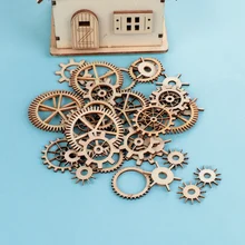 36PCS Mista Artesanato Em Madeira Roda de Engrenagem Padrão Oco Rodada Vapor Handmade Home Decoração Scrapbooking Enfeites DIY Craft