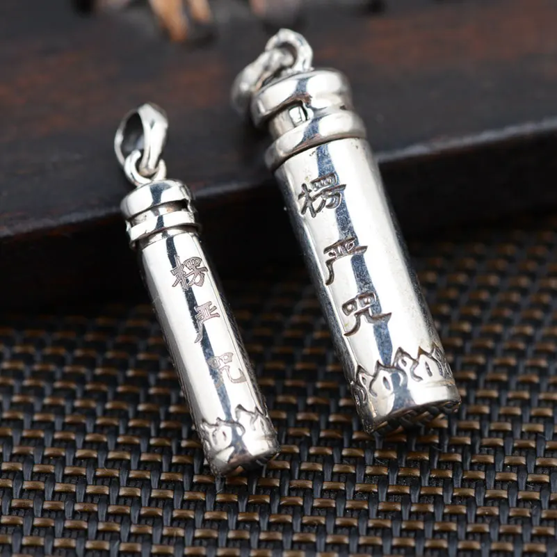 

FNJ 925 Silver Cylinder Pendant Buddha Box 100% Pure S925 Solid Thai Silver Pendants for Women Men Jewelry Making