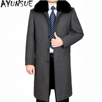 

AYUNSUE Men's Wool Coat Warm Mens Winter Windbreaker Jacket Thick Rex Rabbit Fur Collar Coats Abrigo Hombre 4XL Jackets WXF496
