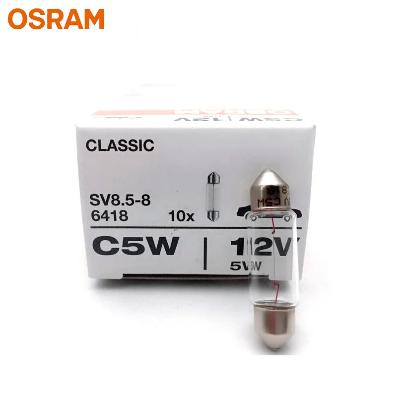 OSRAM гирлянда 36 мм лампы C5W 12 В 5 Вт SV8.5-8 6418 оригинальная линия лампа для чтения пластинчатый светильник интерьерные лампы 10 шт