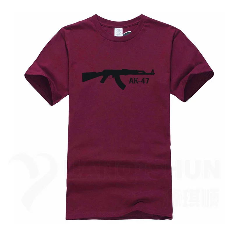 16 Цвета хлопок Повседневная футболка Ak47 Калашникова печатных Одежда высшего качества Для мужчин футболка смешные AK-47 пистолет футболки Повседневное Дизайн 3XL - Цвет: Red wine 2