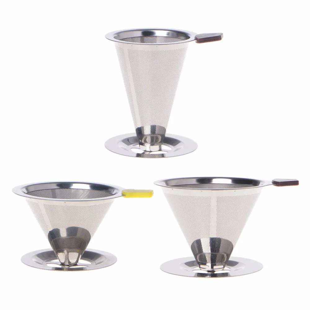 Stainless Steel Mesh Strainer Baskets Coffee Filter Reusable Cone Coffee Dripper durable quality dual layer solid stainless steel coffee filter dripper refillable holder handle