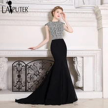 Vestidos de formatura Кристалл бусины шифоновое длинное элегантное черный Сексуальная русалка выпускного вечера Вечернее платье robe de soiree courte