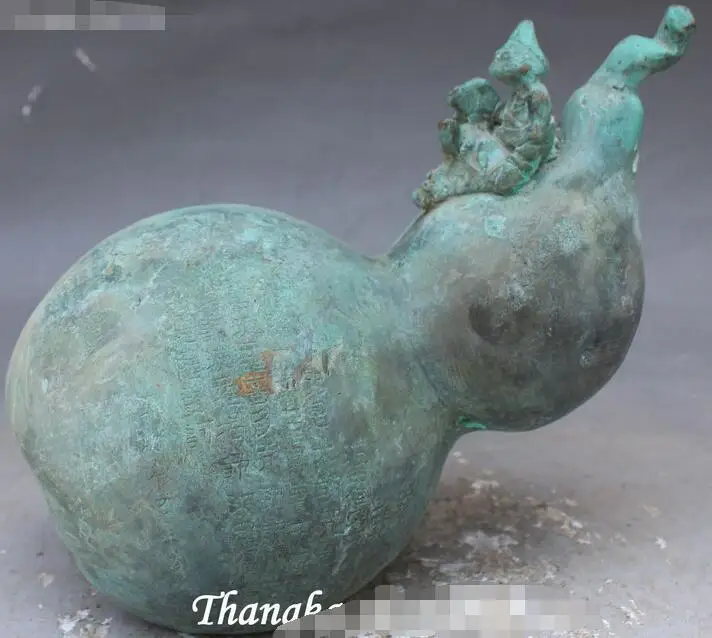 

8" Antique Bronze Bottle Gourd Calabash Cucurbit Mad monk Ji Gong Buddha Statue