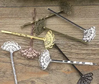 

20x25mm Blank Bobby Pins Grips Settings Metal Brass Filigree Flower pads Hair Clip Hairpins Crafts DIY Findings