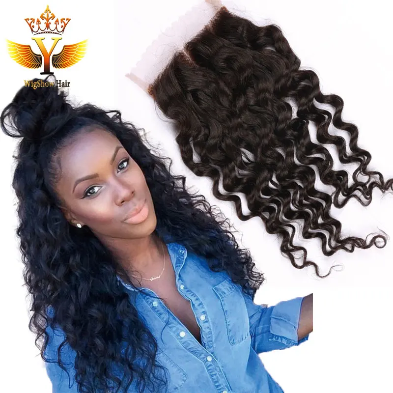 Brazilian Deep Curly Closure Wet And Wavy Closure Bleached Knots