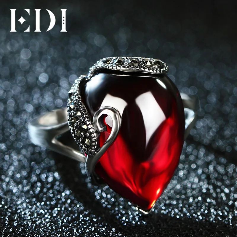 Kopen EDI Vintage 100% 925 Sterling Zilveren Edelsteen Granaat Ringen Voor Vrouwen Sieraden Accessoires Vriendin Gift