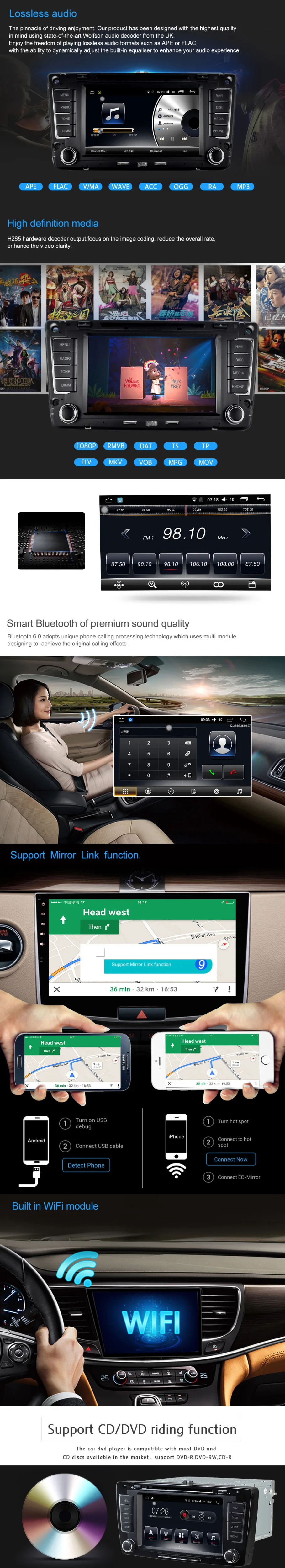 Perfect Car DVD Player Stereo Radio Android 7.1 Bluetooth 7"Touchscreen 2 Din 64Bit Quadcore 2GB/16GB GPS Navigation for Skoda Octavia 3