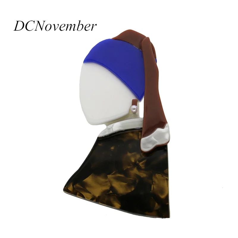 

Vintage The Girl With a Pearl Earring Brooch Acrylic Brooches Environmental Acetate Brooch Pins Accessory DCNovember