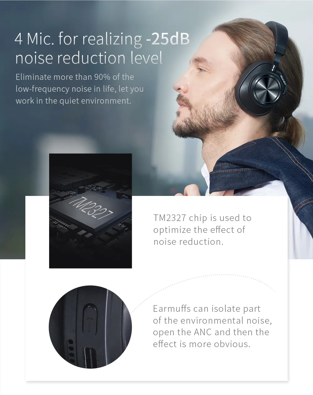 Новый Bluedio T7 Bluetooth наушники опеределяемый пользователем активный Шум