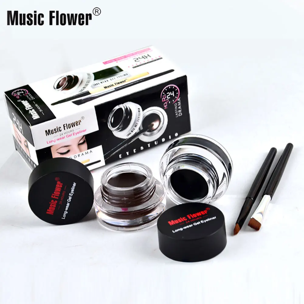 Music Flower брендовая косметика для глаз 2 в 1 коричневый+ черный+ синий гель подводка для глаз макияж водостойкий натуральный крем подводка для глаз набор с кистями