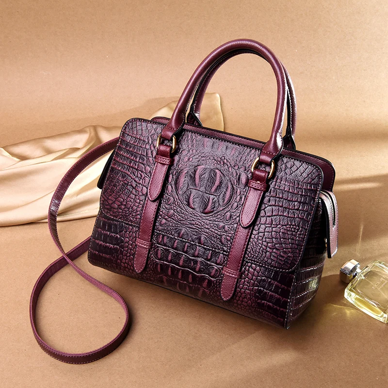 

Yonder women handbag female shoulder bags high quality genuine leather tote bag crocodile pattern ladies messenger bags Red 2019