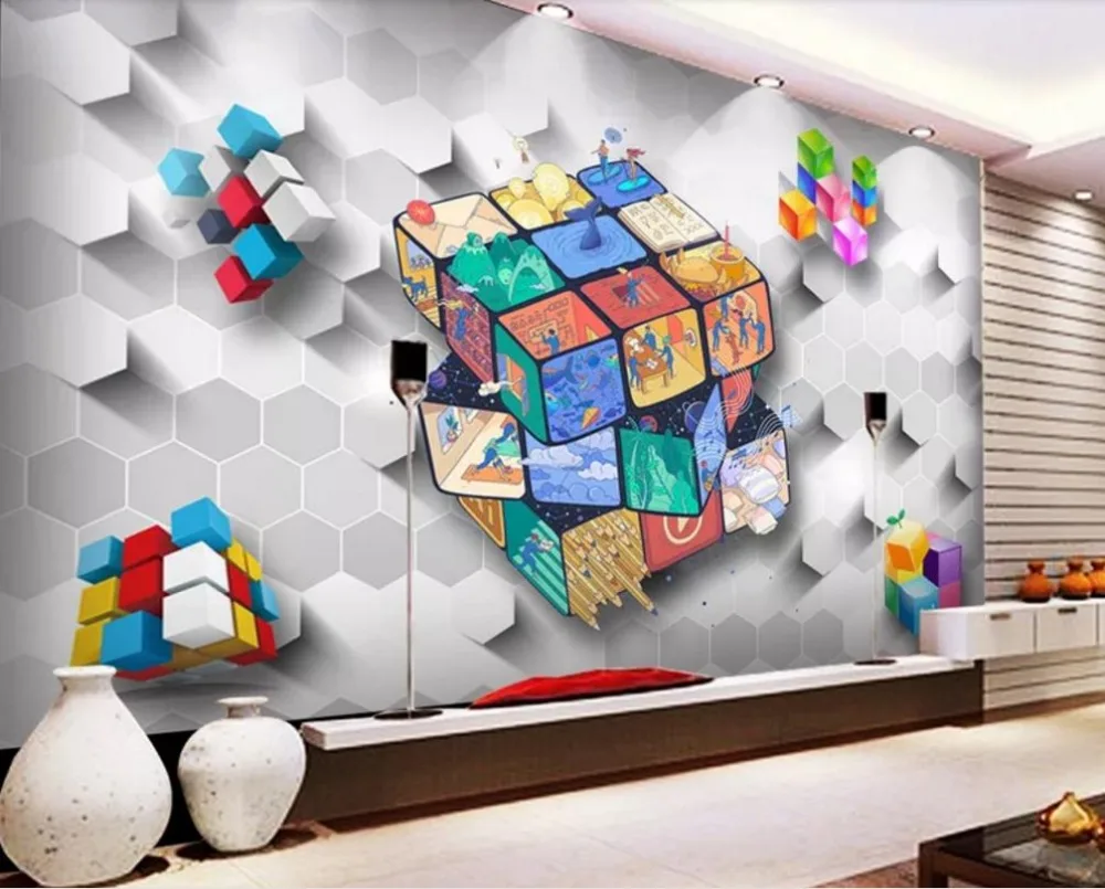 Пользовательские обои 3D Кубик Рубика блок Гостиная настенные украшения водонепроницаемый материал