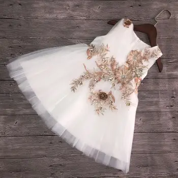 

Elegant White Tulle Appliques Flower Girl Summer Dress Kid Party Dress Wedding Gown Girls First Communion Dresses Princess Gown