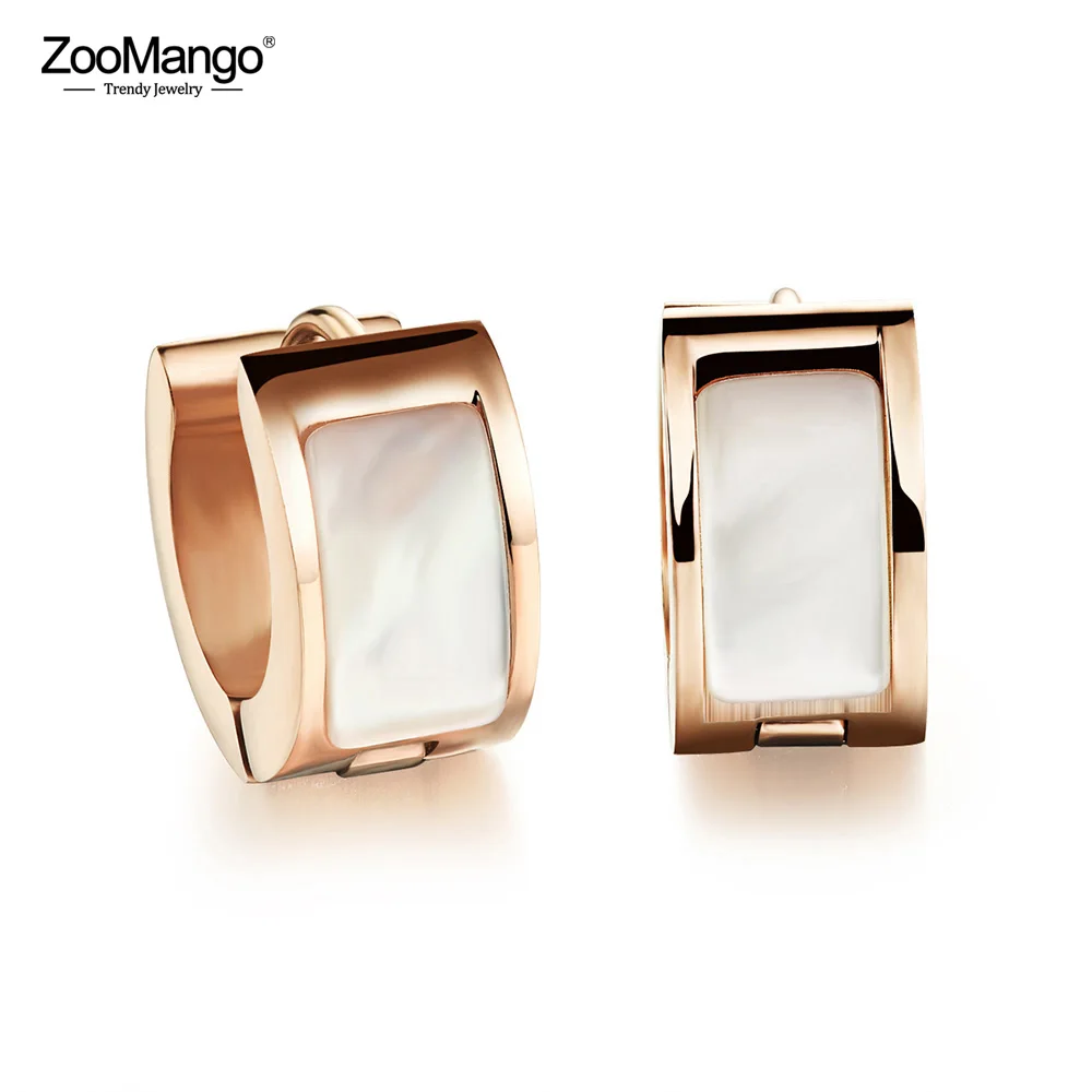 

ZooMango New Elegant Natural Shell Hoop Earrings For Women 316L Titanium Steel Rose Gold Color Wedding Earrings Jewelry ZE17086