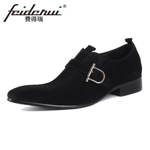 Новое поступление корова замши мужские Лоферы для женщин острый носок без шнуровки Мужская Свадебная обувь на плоской подошве повседневная обувь увеличивающая рост ymx53