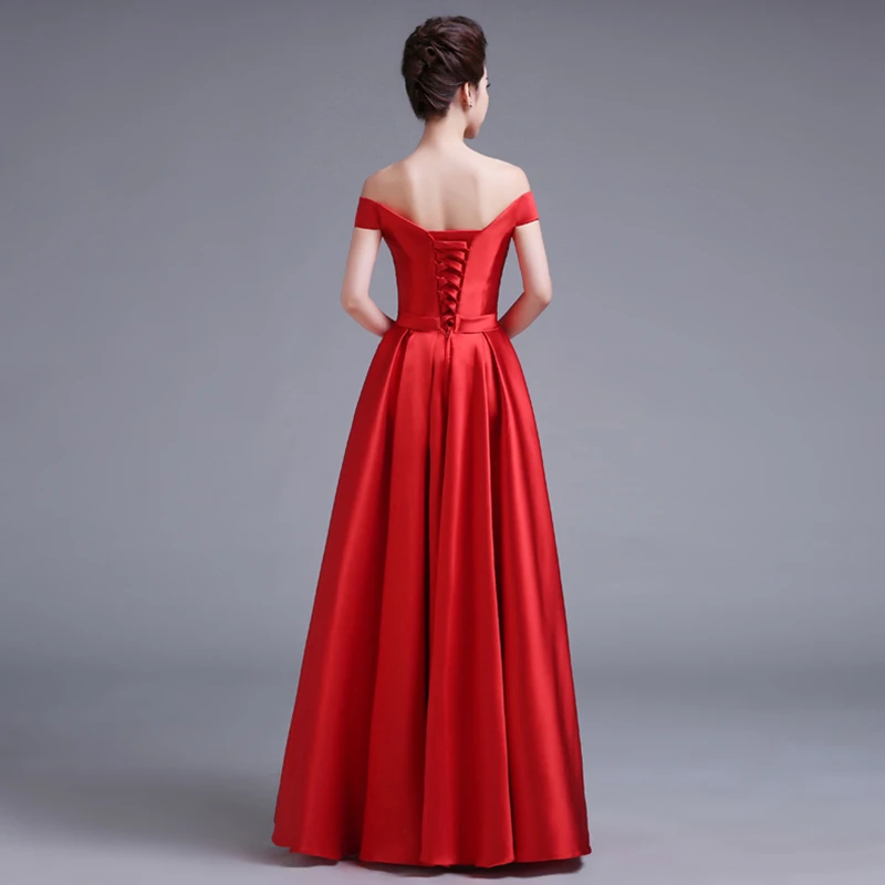 Женское атласное вечернее платье Robe De Soiree длинное красное в пол с коротким