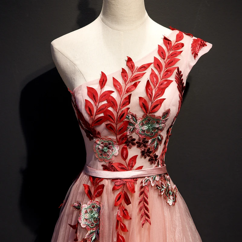 

pink embroidery leaf single shoulder gown Medieval dress Renaissance gown royal dress Victoria dress/princess cosplay Belle Ball
