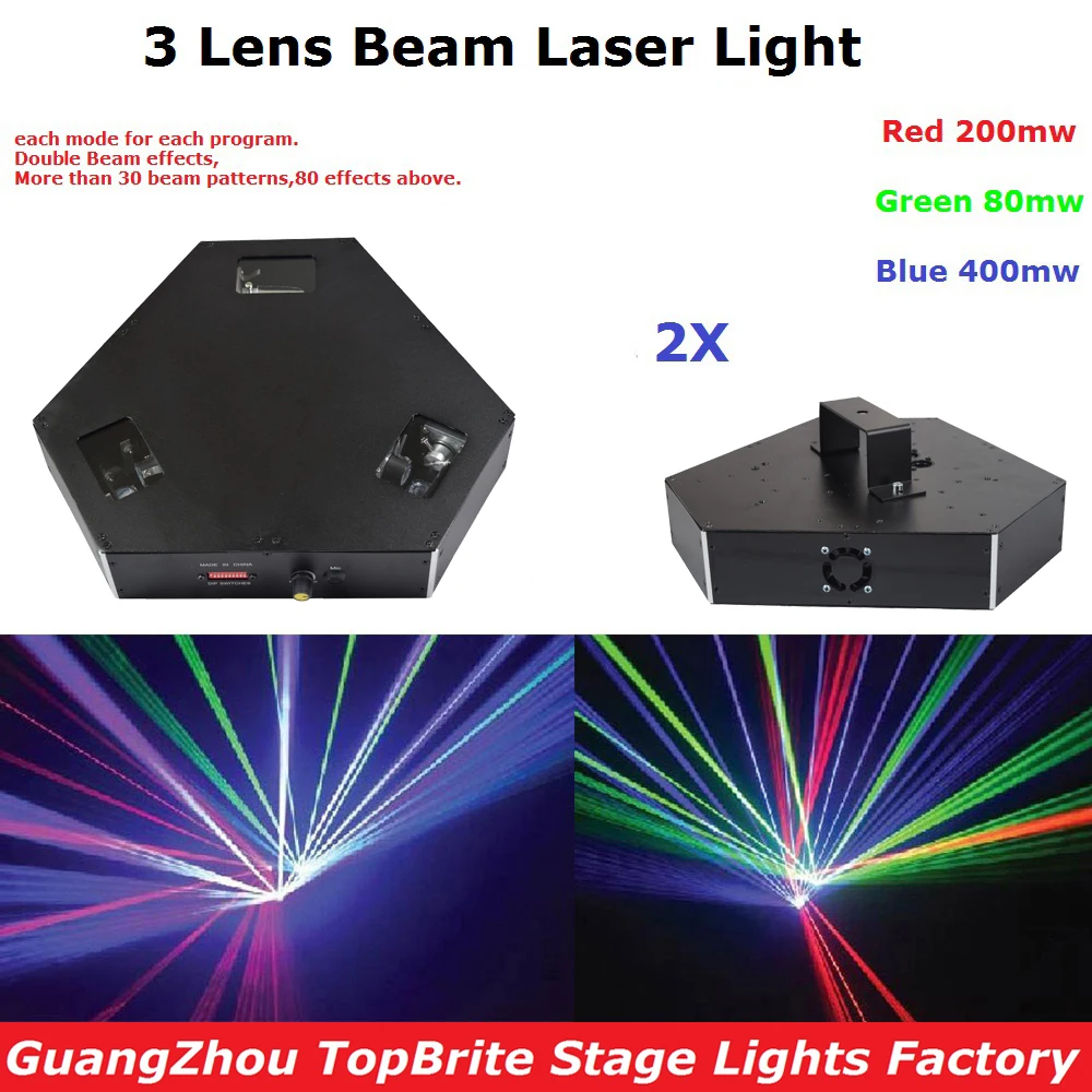 

2Pcs/Lot New 3 Lens Beam Laser Light RGB Full Color Beam Stage Lighting Party Disco DJ Lights 680mW DMX512 Beam Laser Lights
