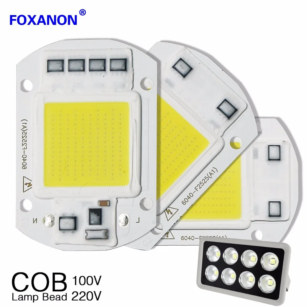 Foxanon Led чипы COB лампы 220V 110V 20 Вт 30 Вт 50 Вт высокой мощности Мощность лампы интегрированный чип светильник источник умный ИК-светильник лампа светильник