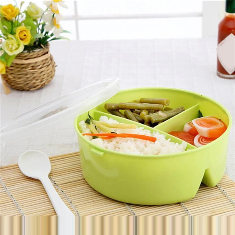 New 1 Set Portable Round Microwave Lunch Box Bento Picnic Food Container Storage + Spoon
