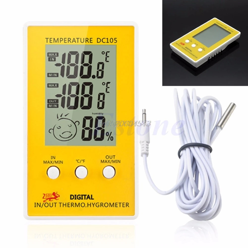 

Indoor Outdoor Digital LCD Humidity Thermometer Meter Probe Cable C/F New R08 Drop ship