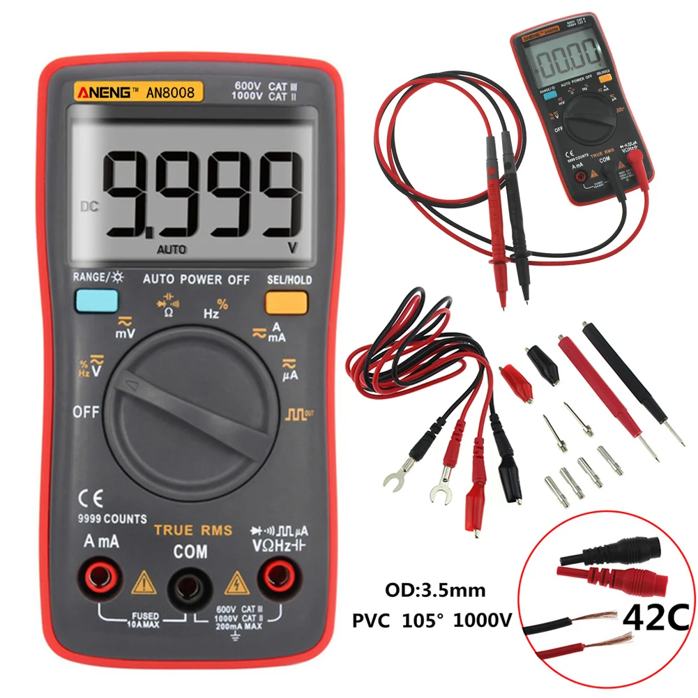 ANENG AN8008 Цифровой мультиметр 9999 отсчетов квадратная волна подсветка AC DC Напряжение Амперметр Ток Ом Авто/руководство