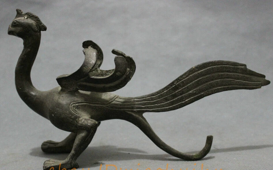 

8" Old Chinese Bronze Copper Collect Folk Bird Peacock Peafowl Phoenix Statue