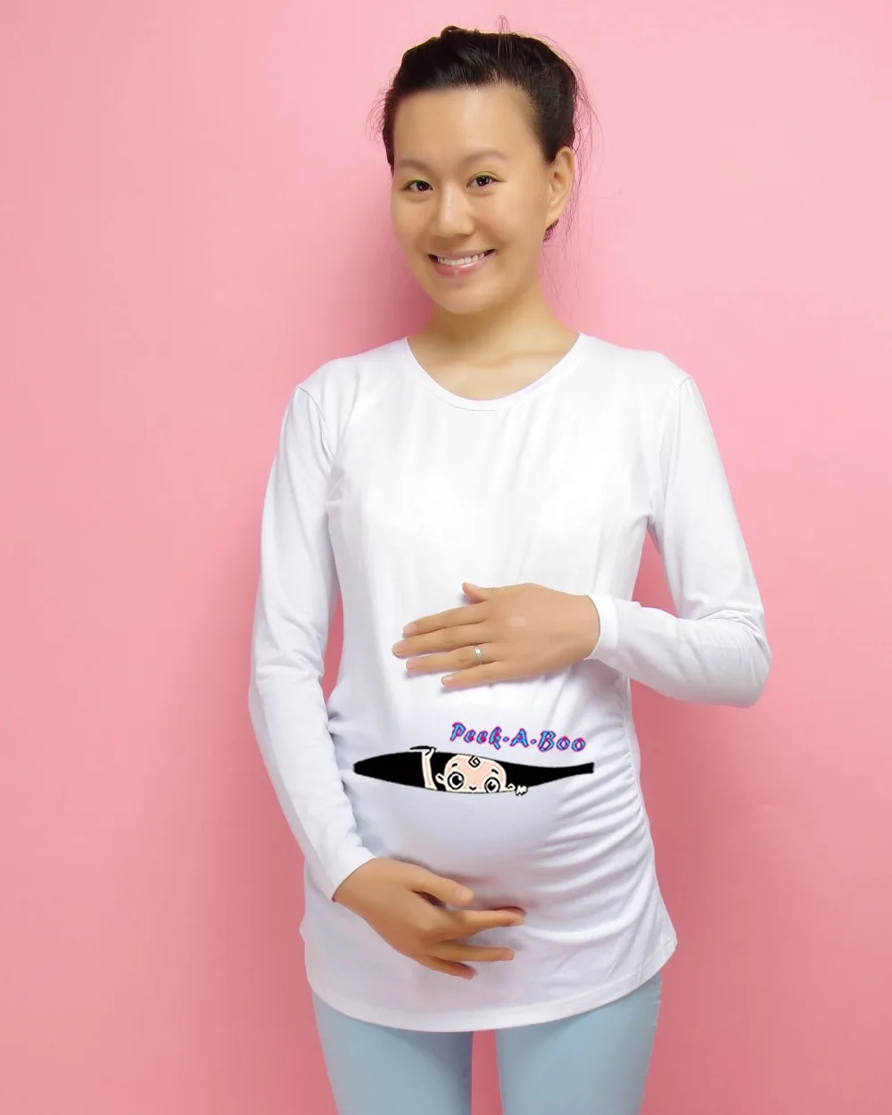 Peek A Boo Lucu Cetak Pakaian Untuk Wanita Hamil 100 Katun