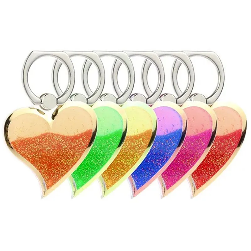 

BINYEAE heart-shaped 3D liquid quicksand multi-function lazy shatter-resistant folding paste ring buckle mobile phone bracket