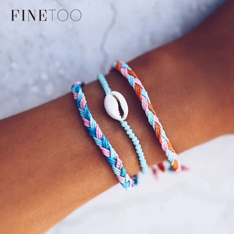 

3PCS Boho Cowrie Shell Charm Bracelet Adjustable Braided Macrame Wax Rope String Bracelets for Women Beach Jewelry for Holidays