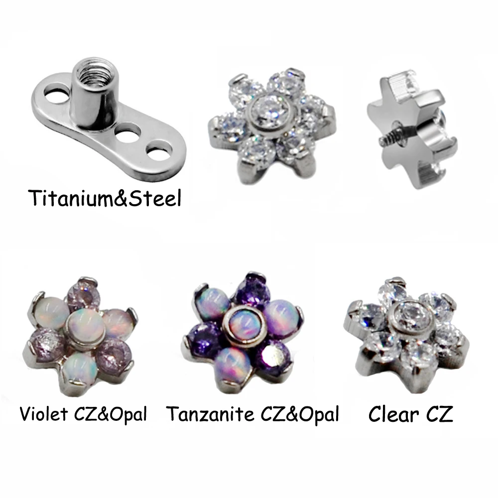 1 шт. титановый микродермальный верхушка с анкерным креплением внутренняя нить цветок опал Циркон кожи Diver имплантаты ювелирное тело пирсинг скрытое кольцо