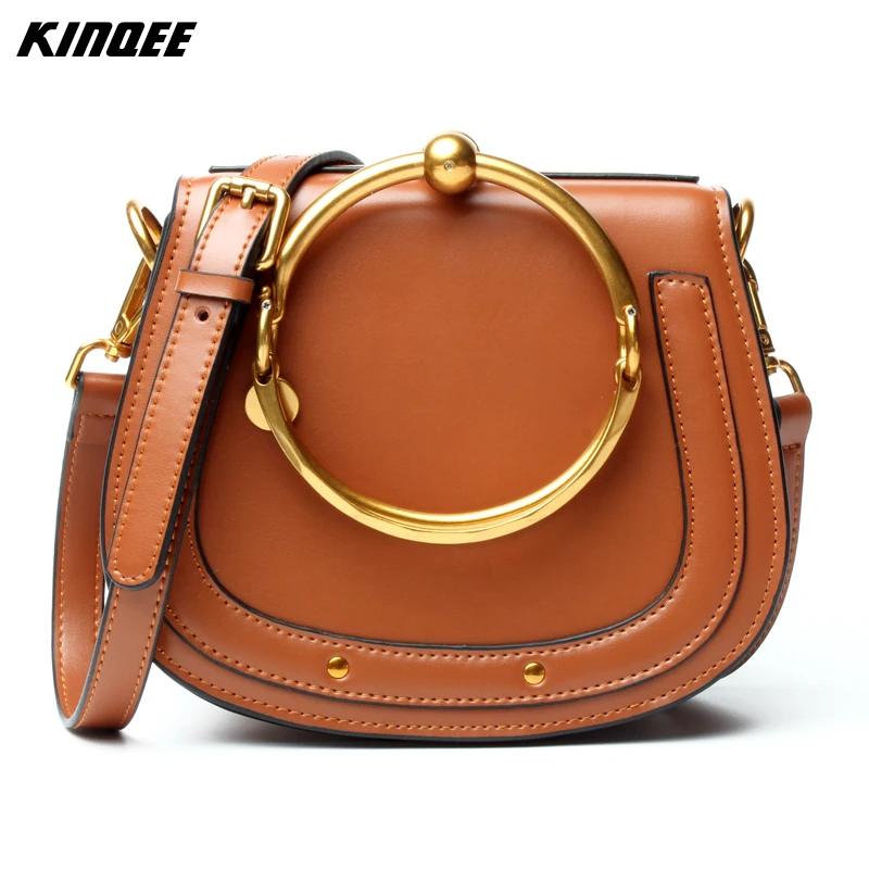 

Golden Circle Hardware Genuine Leather Messenger Bags Shoulder Bag Women Lady Evening Circle Pig Style Cow Leather Luxury Design