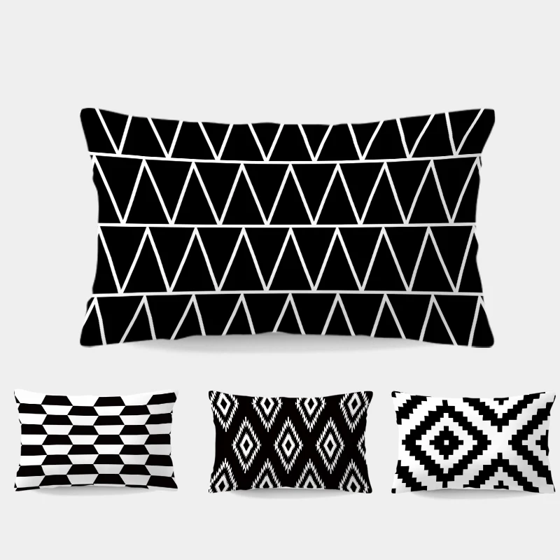 

Geometry Hexagon Cushion Cover Black And White Diamond Pillows Tropical Man Cave For Kids Throw Pillow Cover 30X50cm Polyester